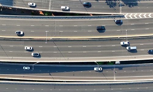 Overhead view of highway. Pace Services for Transportation industry. Transportation, Environmental Testing Services, Environmental disasters, Train derailment.