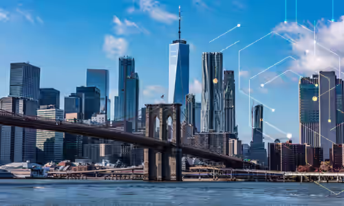 A Decade of PFAS Progress in New York. New York city skyline from Brooklyn Bridge.