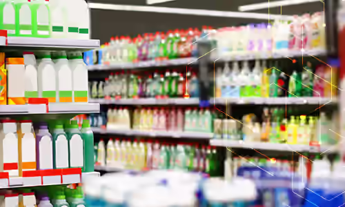 Consumer products on store shelves.